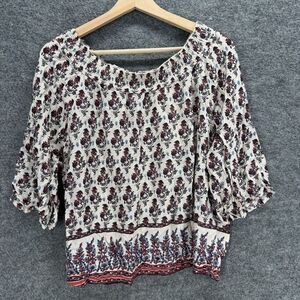 Pimkie Blouse Women S Small White Floral 3/4 Sleeve Round Neck Pullover Casual